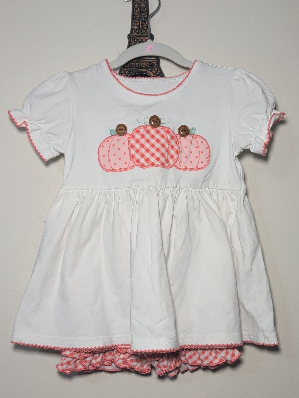Serendipity Pumpkin Patch Short Set Orange White Gingham Fall Girls Size 2T
